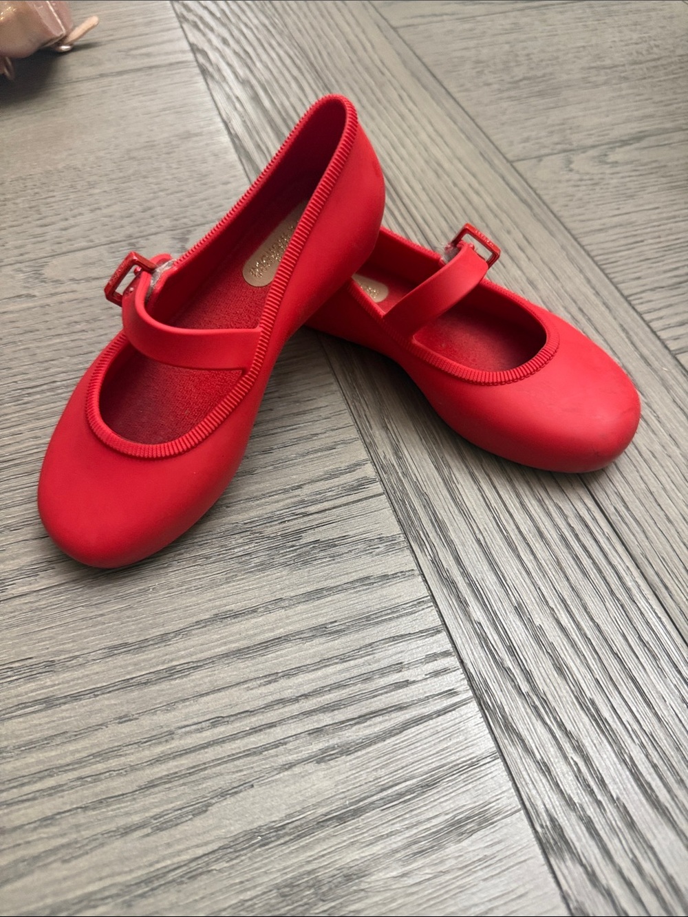 Mini Melissa Red Mary Jane Ballet Flats with Buckle Strap